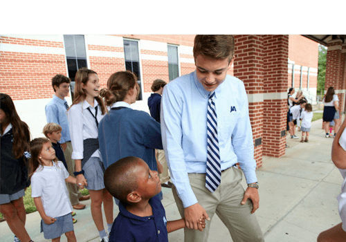 Intentional interaction and mentoring between younger and older students abound. For example, in the Alpha and Omega program, seniors and kindergarten students share time and and seniors pass along wisdom they've learned at JA.