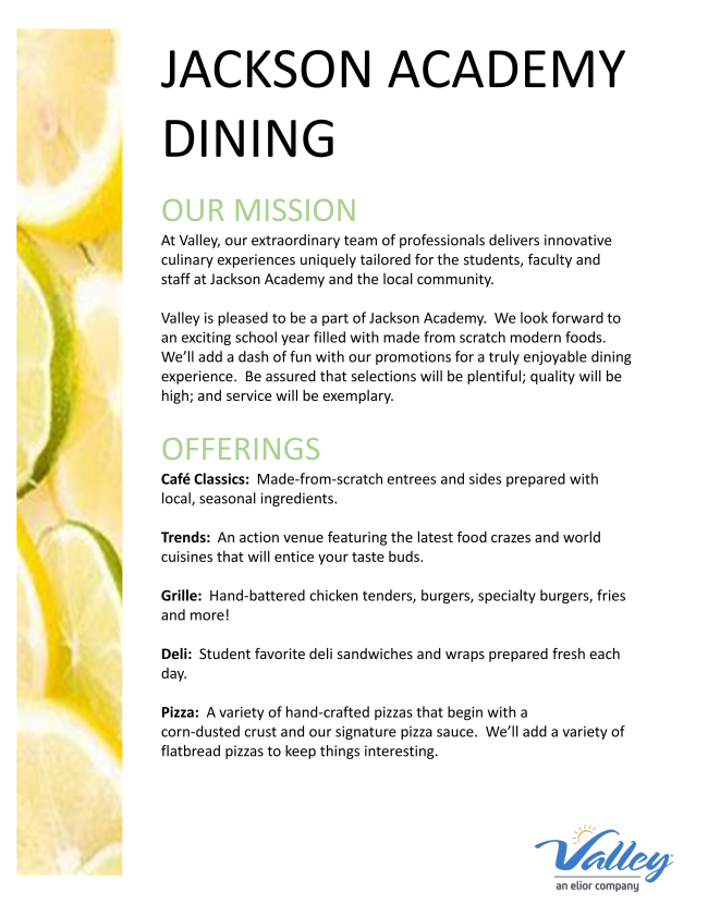 Back-to-School JA Dining Services Information for 2019-20