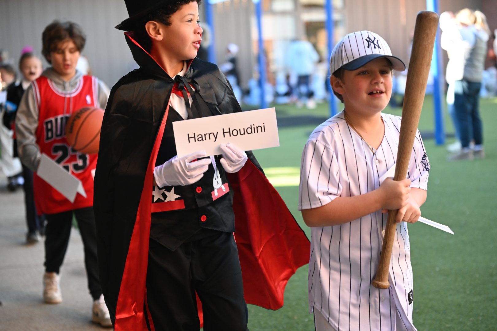 Third grade students dressed as famous Americans